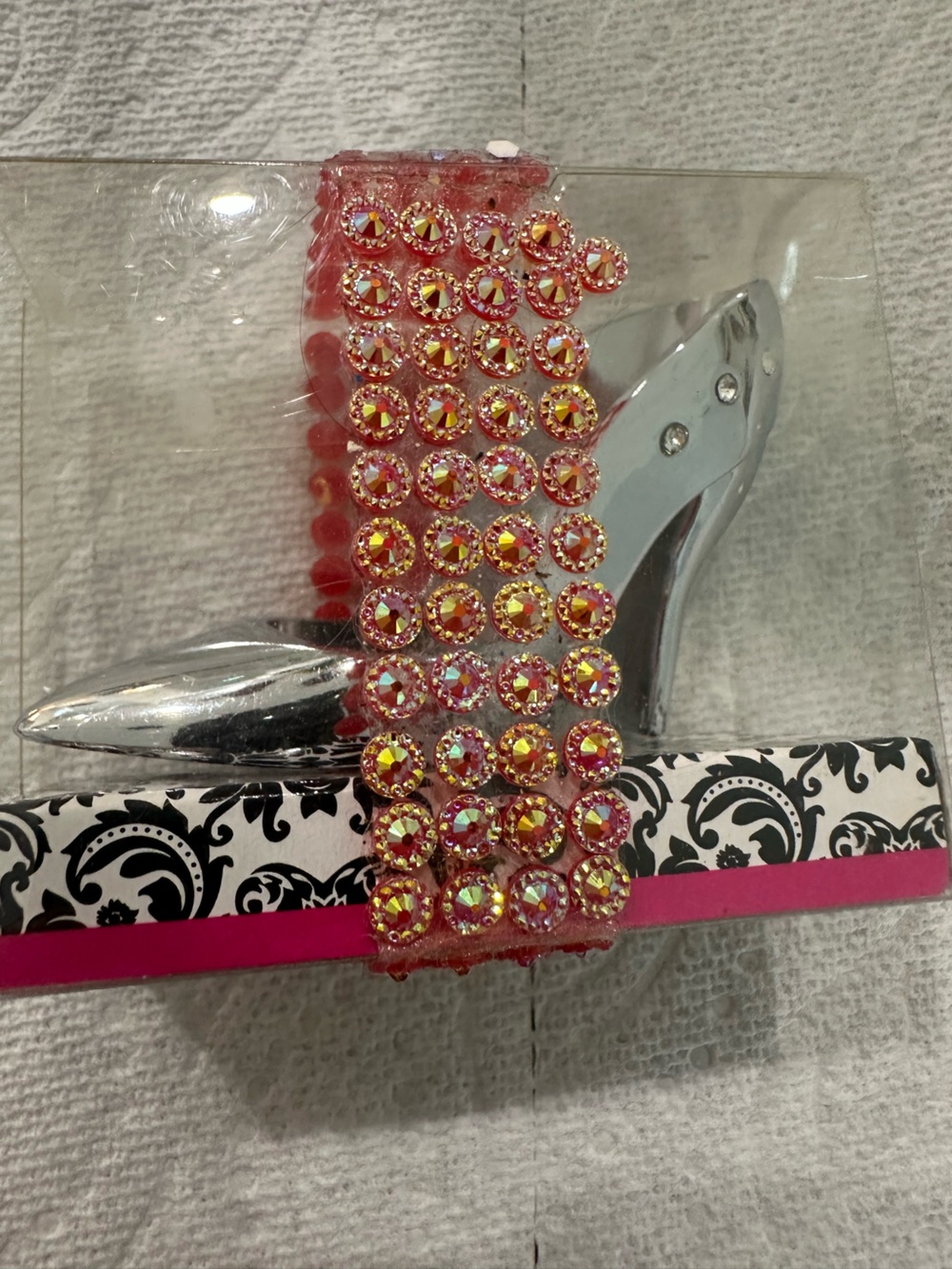 Pink Iridescent Stretch Rhinestone Bracelet - Elegant Bar Accessory
